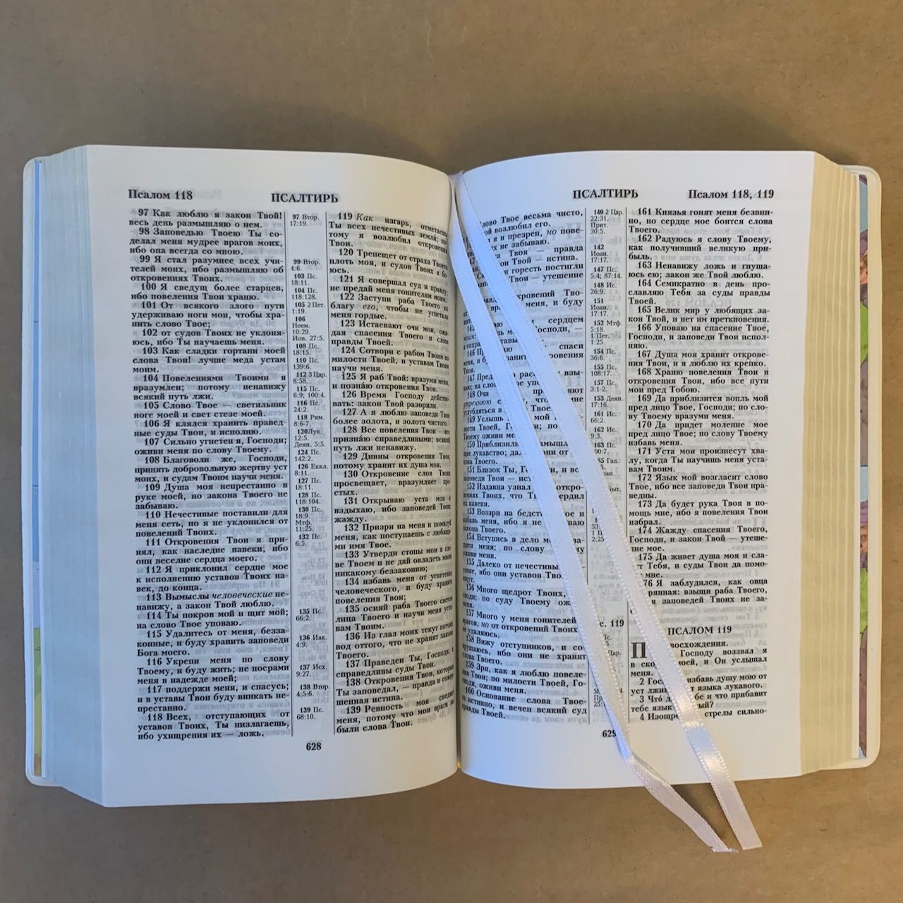 Библия 048 код E4 надпись "библия", переплет искусственной кожи, цвет белый, формат 125*190 мм, золотой обрез, синодальный перевод, паралельные места по центру страницы, 2 закладки, шрифт 10-11 кегель, цветные карты