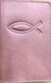 Обложка для паспорта (натуральная цветная кожа), "Рыбка" термопечать, цвет серебристый металлик с розовым отливом