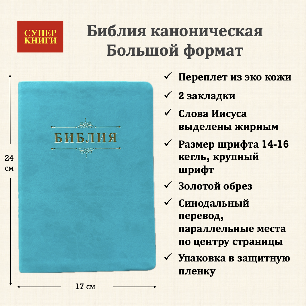 Библия 076 код 25076-48, дизайн "Библия с вензелем" , переплет из эко кожи,  цвет бирюза, размер 170x240 мм