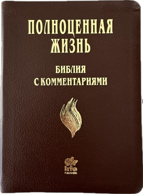 Библия с комментариями "Полноценная жизнь" 065TI, код 25065-10, кожаный переплет, две закладки, цвет коричневый пятнистый, цветные карты