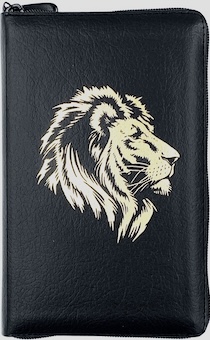 Библия 048 zti код 24048-1 дизайн "золотой лев", кожаный переплет на молнии с индексами, цвет черный пятнистый, формат 125*195 мм