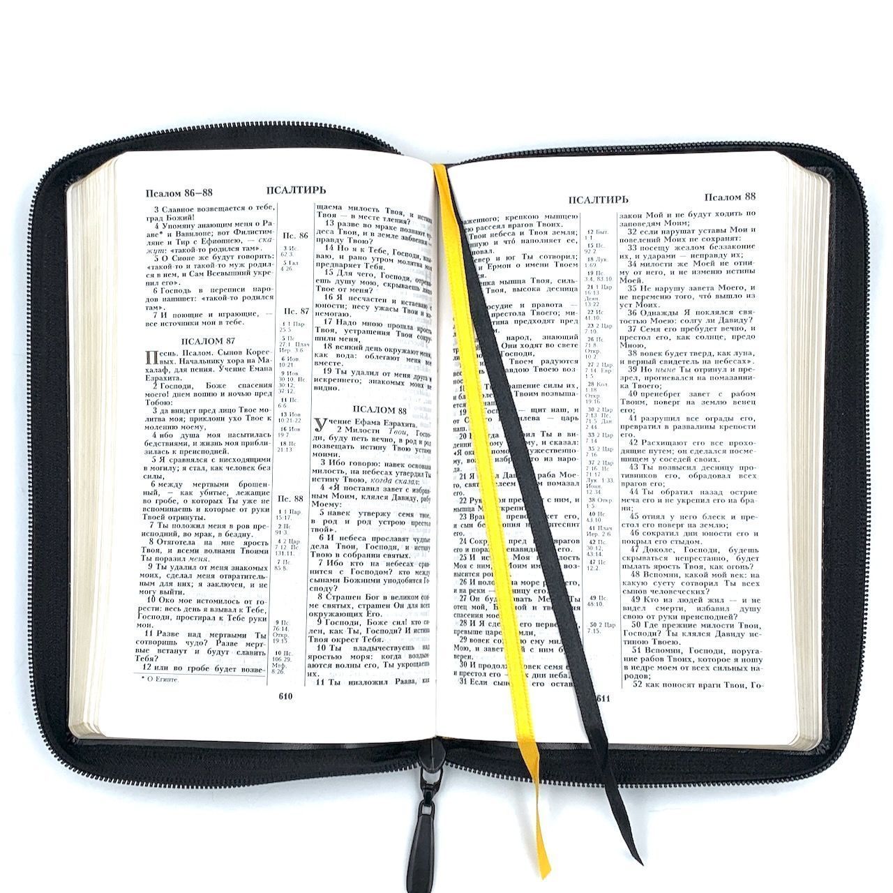 Библия 055z код 25055-28 кожаный переплет на молнии, цвет черный металлик, дизайн золотой лев, средний формат, 143*220 мм