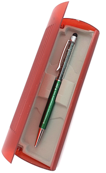 Ручка-стилус ЛЮКС 1  в подарочном чехле "Остановитесь и познайте, что Я - БОГ", Пс 45,11, цвет изумруд с кристаллами