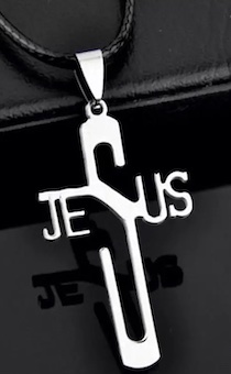 Кулон металлический КРЕСТ-JESUS, размер 25*47 мм (средний), цвет "Серебро" на кожаном шнурочке (45+5 см)