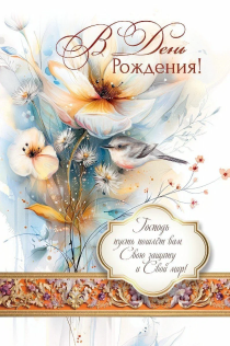 Открытка средняя поздравительная "В день рождения! Господь пусть пошлет вам Свою защиту и Свой Свой мир!" 191117