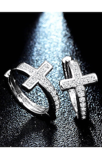 Сережки круглые "Крест с кристаллами" (пара, 2 шт), цвет "серебро", диаметр 12 мм
