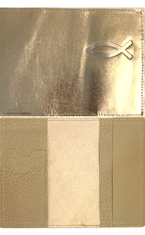 Обложка для паспорта "Бизнес", цвет чистое золото (натуральная цветная кожа) , "Рыбка" 