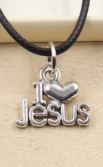 Кулон металлический с надписью "I LOVE JESUS", размер 15*13 мм, цвет "cеребро" на кожаном шнурочке