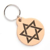 Брелок кожаный в форме круга "Звезда Давида" цвет молочный