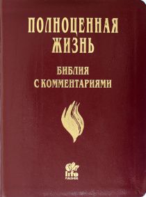 Библия с комментариями "Полноценная жизнь" 065TI, код 25065-13, кожаный переплет, две закладки, цвет коричневый с оттенком бордо глянец, цветные карты