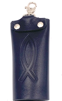 Ключница 6 карабинов на кнопке (натуральная кожа),  термо штамп РЫБКА, размер 11*6 см, цвет черный