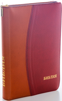 БИБЛИЯ 046DTzti формат, переплет из искусственной кожи на молнии с индексами, надпись золотом "Библия", цвет светло-коричневый/темно-коричневый, средний формат, 132*182 мм, цветные карты, шрифт 12 кегель