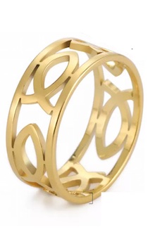 Кольцо Рыбки по периметру, материал сталь, 19 размер, цвет "золото"