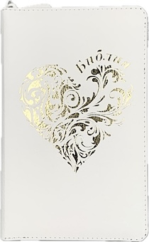 Библия 048 zti код 24048-8 дизайн "золотое сердце", кожаный переплет на молнии с индексами, цвет белый пятнистый, формат 125*195 мм