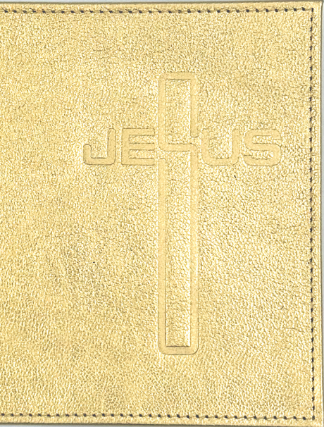 Обложка для паспорта (натуральная цветная кожа) , "Крест-Jesus" термопечать, цвета золотистый