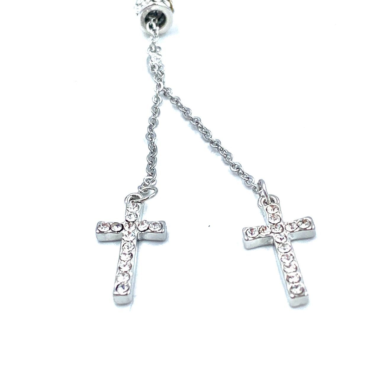 Кулон серебряный "два крестика со стразами" (10*18 мм) на цепочке с небольшими звеньями  (длина 46 + 5 см)
