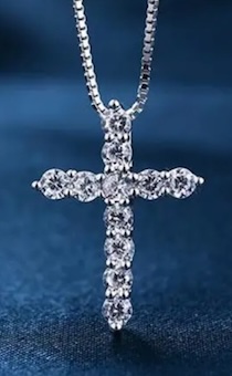 Кулон серебряный "Крест со стразами"  размер 20*30мм (средний), на цепочке (длина 46 см), в специальном подарочном мешочке