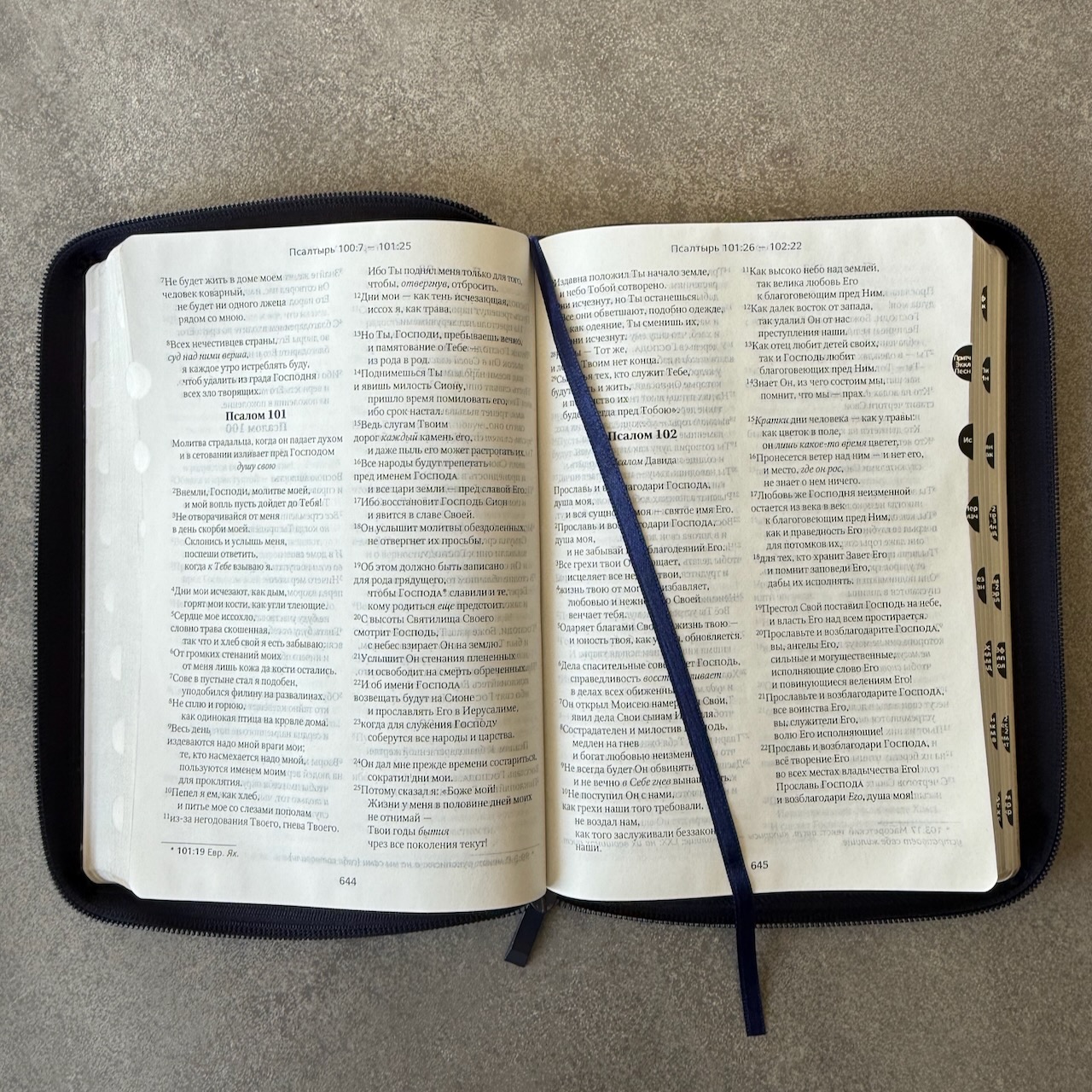 Библия в современном русском переводе 061zti под редакцией Кулакова. Кожаный переплет на молнии с индексами, серебряные страницы, Большой формат 162*220мм, цвет темно-синий