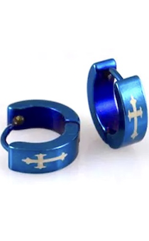 Сережки круглые "крестик" (пара, 2 шт), цвет "синие", диаметр 1 см