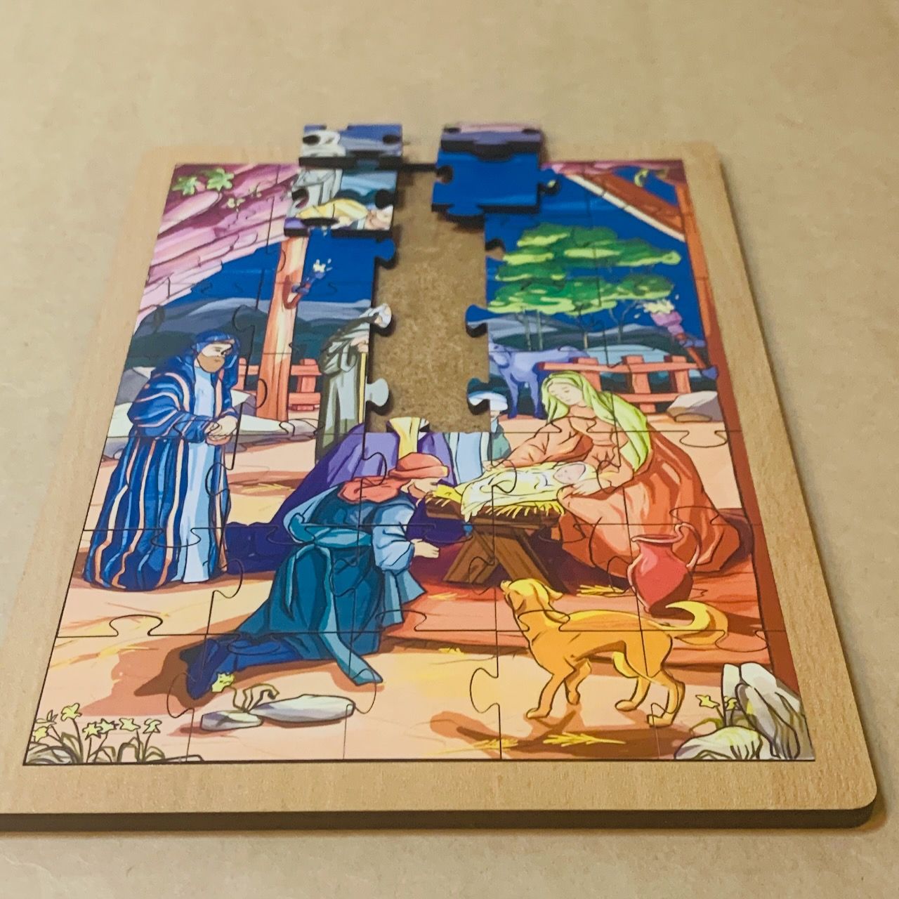 Пазл  деревянный "Поклонение пастухов", размер в собранном виде 150*210 мм, 35  пазлов, для детей 3+