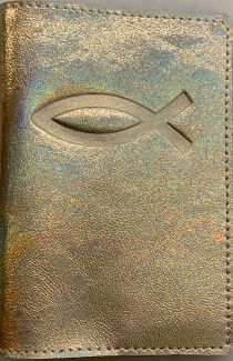 Обложка для паспорта (натуральная цветная кожа), "Рыбка" термопечать, цвет золото-радужный металлик