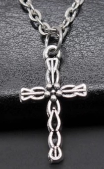 Кулон металлический "Крест с узорами", цвет "серебро",  размер 24*13 мм, на металлической цепочке
