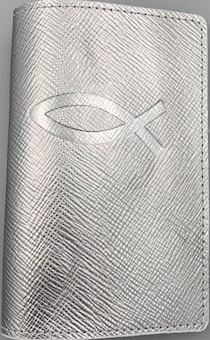 Обложка для паспорта (натуральная цветная кожа), "Рыбка" термопечать, цвет серебристый металлик