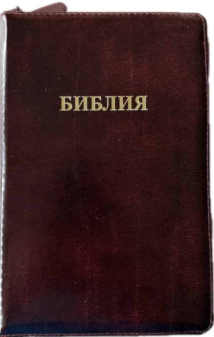 Библия 055zti код 25055-6 слово "Библия", кожаный переплет на молнии с индексами, цвет коричневый с оттенком бордо с прожилками, средний формат, 143*220 мм