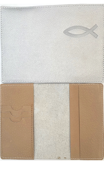 Обложка для паспорта "Бизнес", цвет серебристый металлик (натуральная цветная кожа) , "Рыбка" 