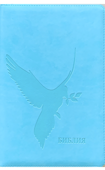 Библия 076z код D3, дизайн "голубь", переплет из искусственной кожи на молнии, цвет светлая бирюза, размер 180x243 мм