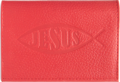 Обложка для паспорта (натуральная цветная кожа) , "Рыбка-Jesus" термопечать, цвет красный